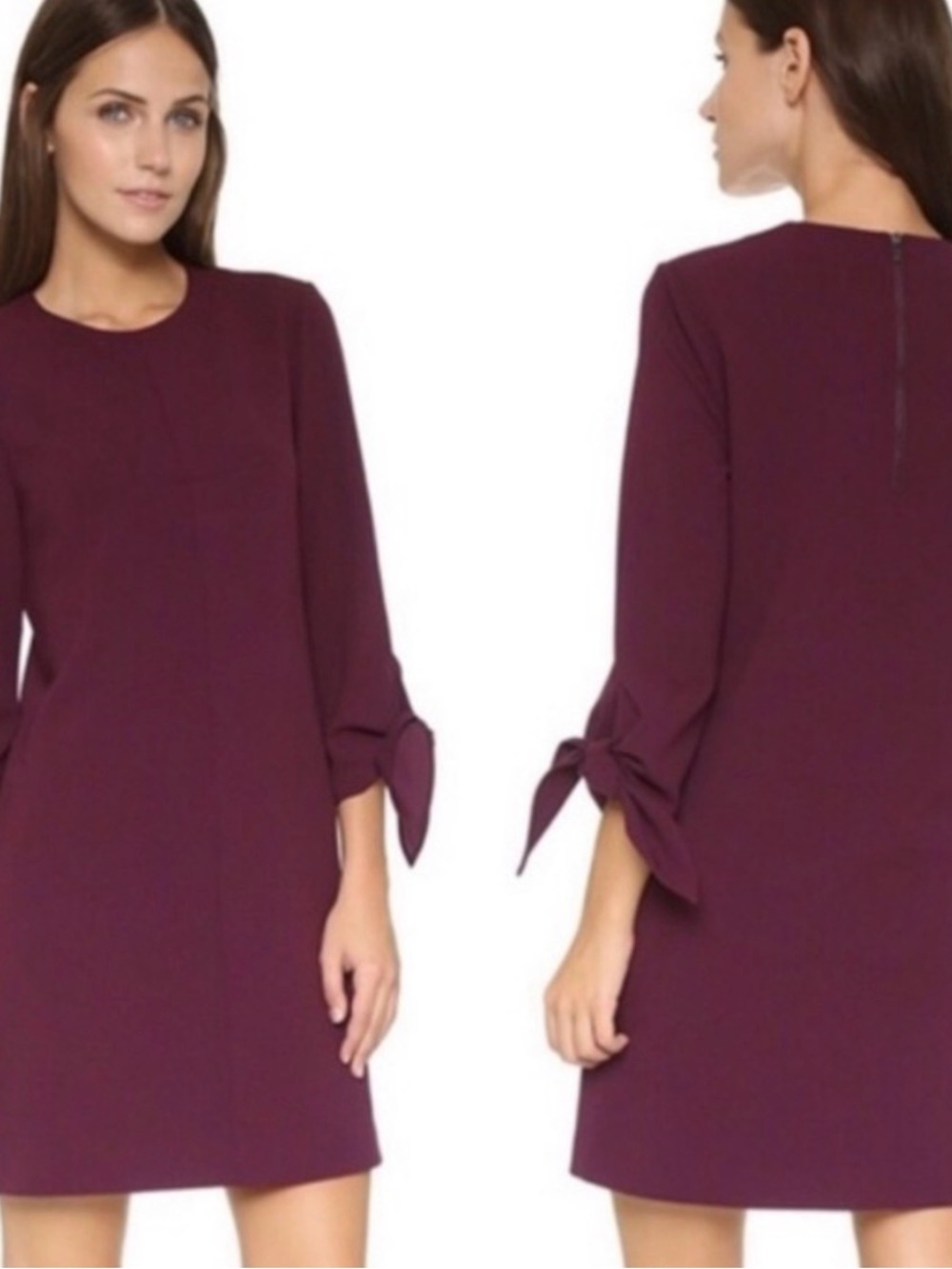 Women's Long-Sleeve Tie-Sleeve or Untied Shift Dress by Tibi in Wine Sz 0